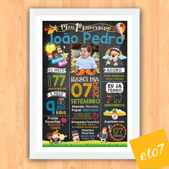Chalkboard Aniversário C/ Moldura Mundo Bita 30x42cm