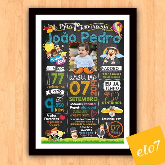 Chalkboard Aniversário C/ Moldura Mundo Bita 30x42cm