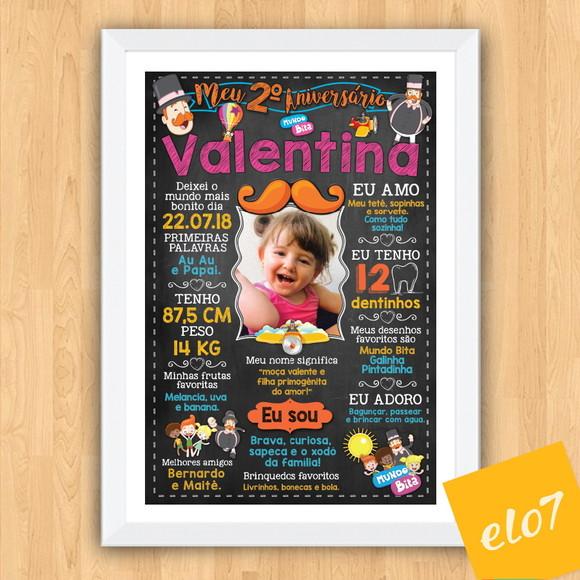 Chalkboard Aniversário C/ Moldura Mundo Bita 30x42cm