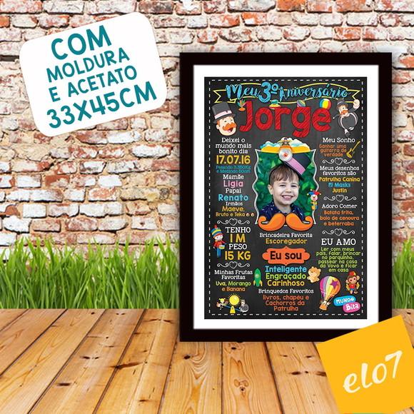 Chalkboard Aniversário C/ Moldura Mundo Bita 30x42cm