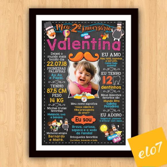 Chalkboard Aniversário C/ Moldura Mundo Bita 30x42cm