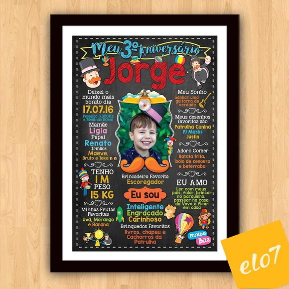 Chalkboard Aniversário C/ Moldura Mundo Bita 30x42cm