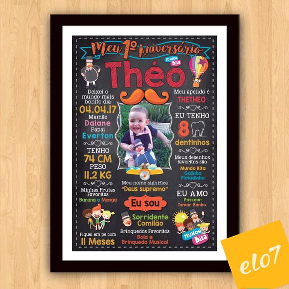 Chalkboard Aniversário C/ Moldura Mundo Bita 30x42cm