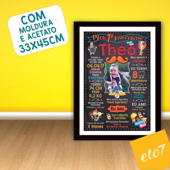 Chalkboard Aniversário C/ Moldura Mundo Bita 30x42cm