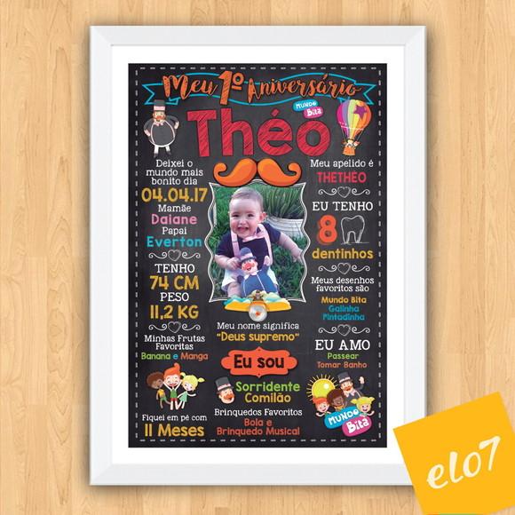 Chalkboard Aniversário C/ Moldura Mundo Bita 30x42cm
