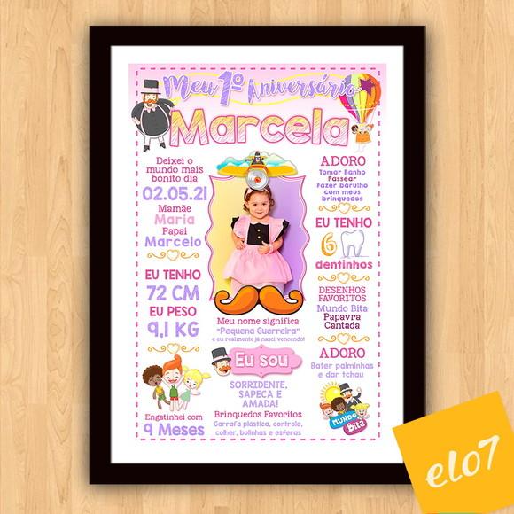 Chalkboard Aniversário C/ Moldura Mundo Bita Rosa 30x42cm