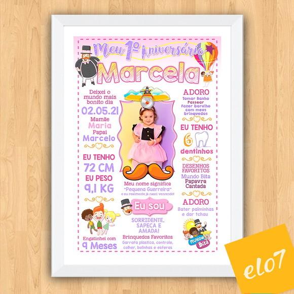 Chalkboard Aniversário C/ Moldura Mundo Bita Rosa 30x42cm