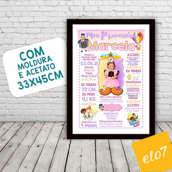 Chalkboard Aniversário C/ Moldura Mundo Bita Rosa 30x42cm