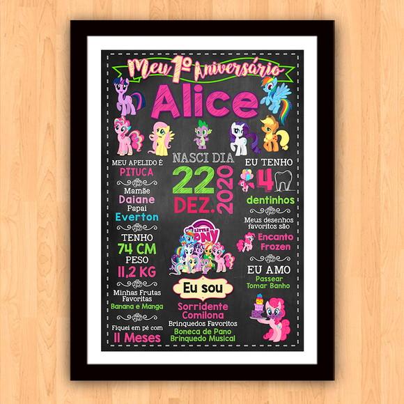 Chalkboard Aniversário c/ Moldura My Little Pony 30x42cm A3