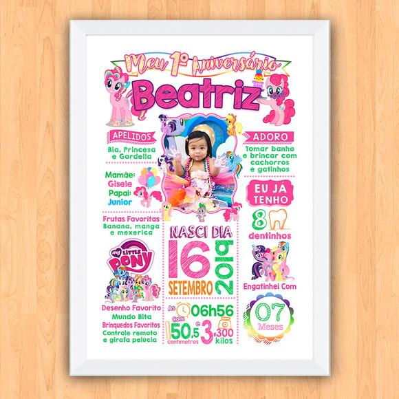 Chalkboard Aniversário c/ Moldura My Little Pony 30x42cm A3