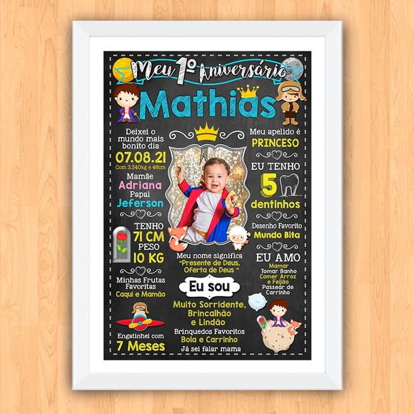 Chalkboard Aniversário c/ Moldura Pequeno Príncipe 30x42cm
