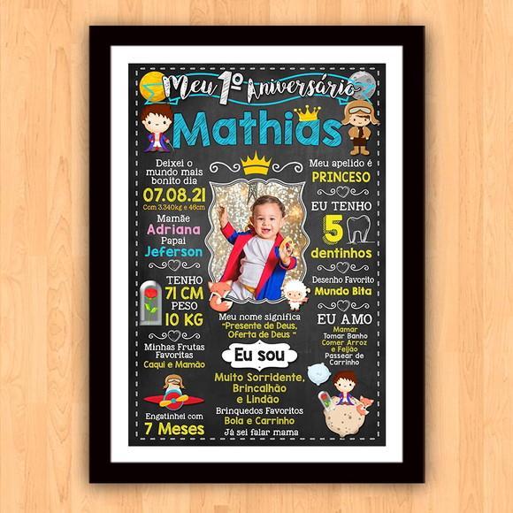 Chalkboard Aniversário c/ Moldura Pequeno Príncipe 30x42cm