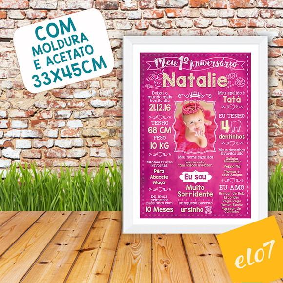 Chalkboard Aniversário C/ Moldura Princesa Pink 30x42cm