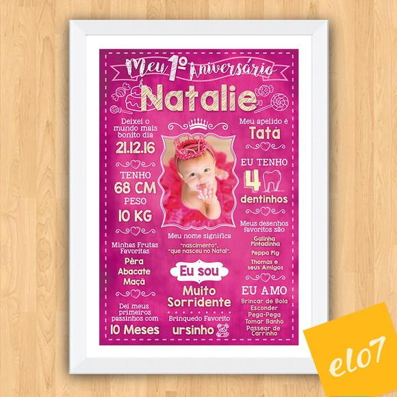 Chalkboard Aniversário C/ Moldura Princesa Pink 30x42cm