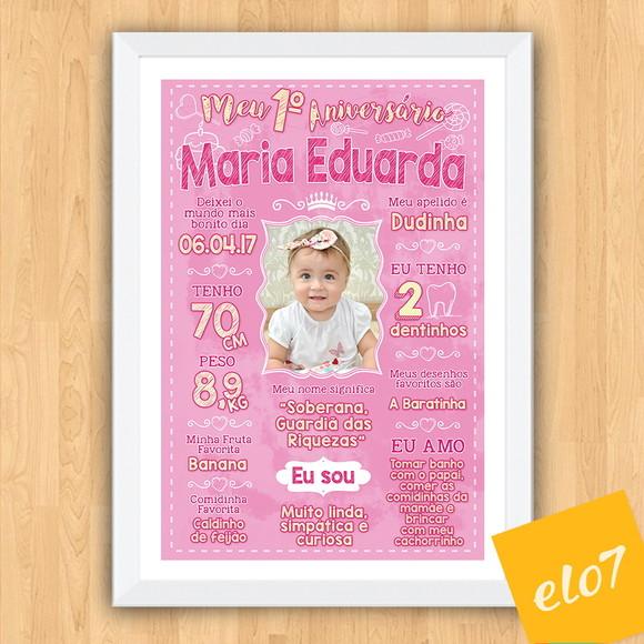 Chalkboard Aniversário C/ Moldura Princesa Rosa 30x42cm