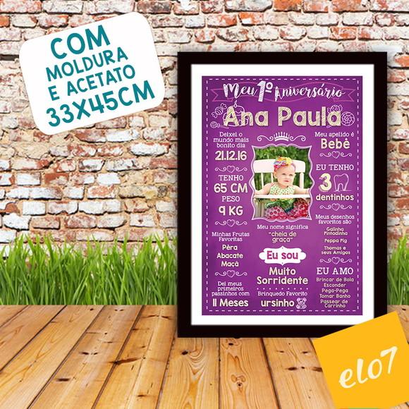 Chalkboard Aniversário C/ Moldura Princesa Roxo Uva 30x42cm