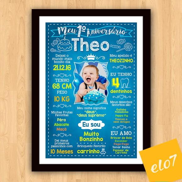 Chalkboard Aniversário C/ Moldura Príncipe Azul 30x42cm