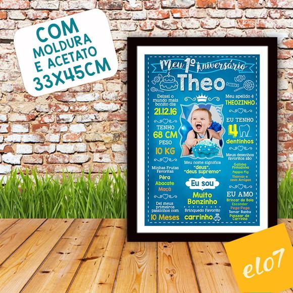 Chalkboard Aniversário C/ Moldura Príncipe Azul 30x42cm
