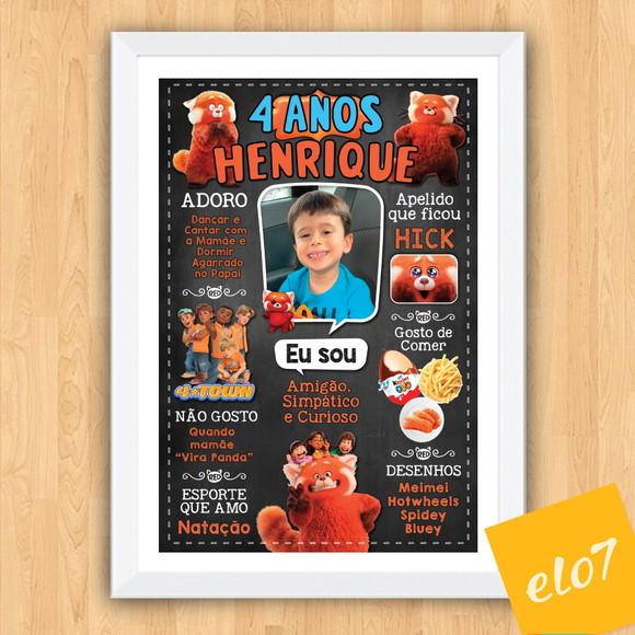 Chalkboard Aniversário C/ Moldura Red Crescer É Uma Fera A3