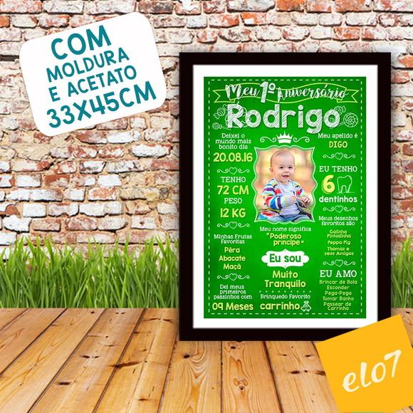 Chalkboard Aniversário C/ Moldura Príncipe Verde 30x42cm