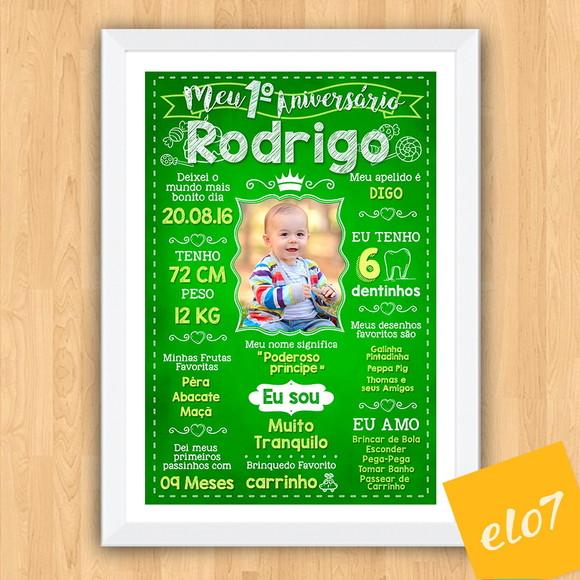 Chalkboard Aniversário C/ Moldura Príncipe Verde 30x42cm