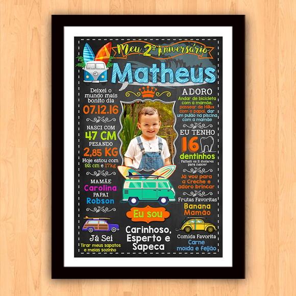 Chalkboard Aniversário c/ Moldura Surf Kombi 30x42cm