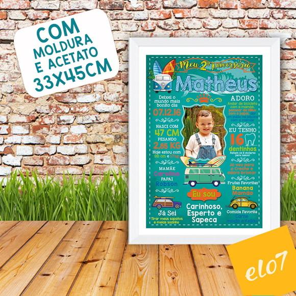 Chalkboard Aniversário C/ Moldura Surf Kombi 30x42cm