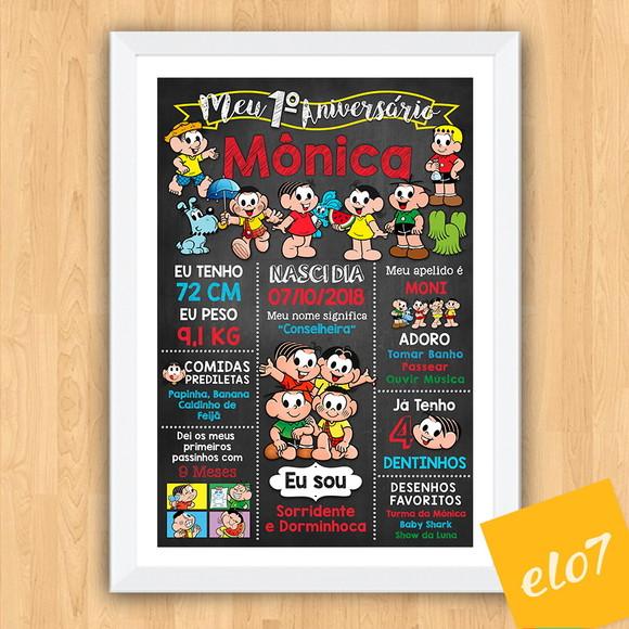 Chalkboard Aniversário C/ Moldura Turma Da Mônica 30x42cm