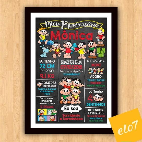 Chalkboard Aniversário C/ Moldura Turma Da Mônica 30x42cm