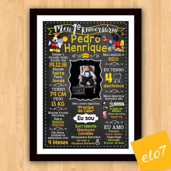 Chalkboard Aniversário c/ Moldura Turma do Mickey 30x42cm