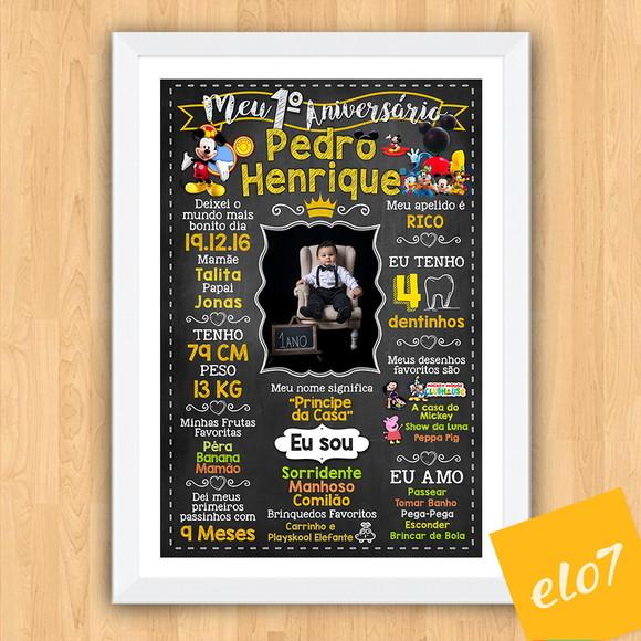 Chalkboard Aniversário c/ Moldura Turma do Mickey 30x42cm