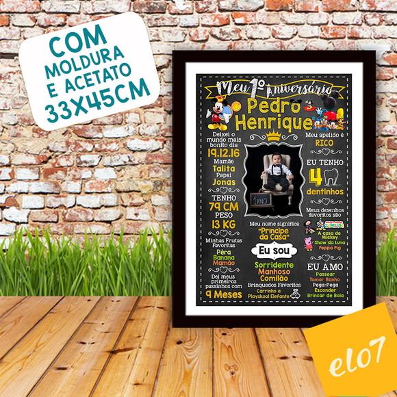 Chalkboard Aniversário c/ Moldura Turma do Mickey 30x42cm