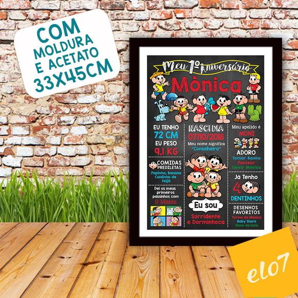 Chalkboard Aniversário C/ Moldura Turma Da Mônica 30x42cm