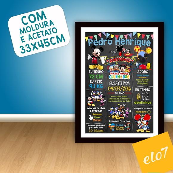 Chalkboard Aniversário C/ Moldura Turma Do Mickey 30x42cm