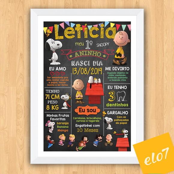 Chalkboard Aniversário C/ Moldura Turma Do Snoopy 30x42cm
