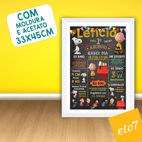 Chalkboard Aniversário C/ Moldura Turma Do Snoopy 30x42cm