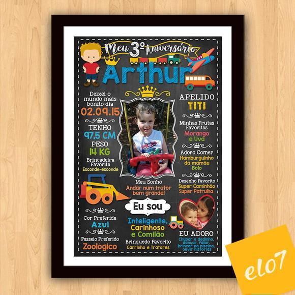Chalkboard Aniversário Carros Veículos 3 Anos 30x42cm