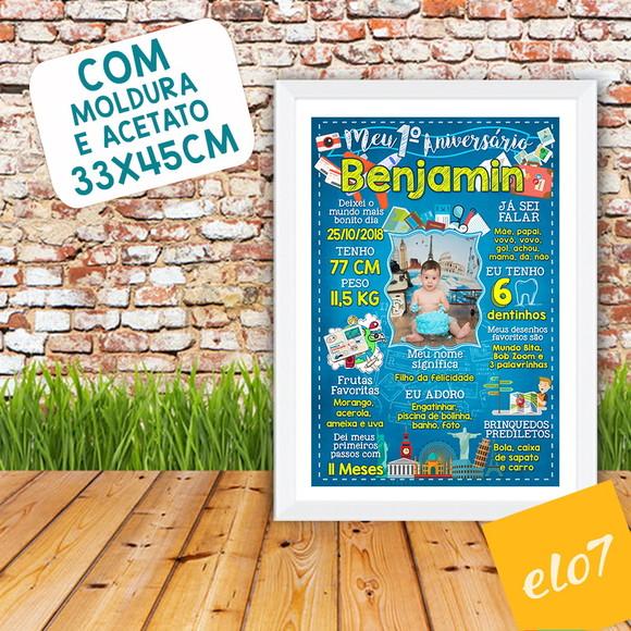 Chalkboard Aniversário C/ Moldura Volta Ao Mundo 30x42cm