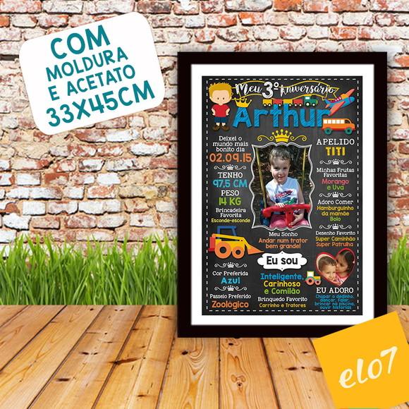 Chalkboard Aniversário Carros Veículos 3 Anos 30x42cm