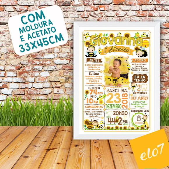 Chalkboard Aniversário Colmeia de Abelhas c/ Moldura 30x42cm