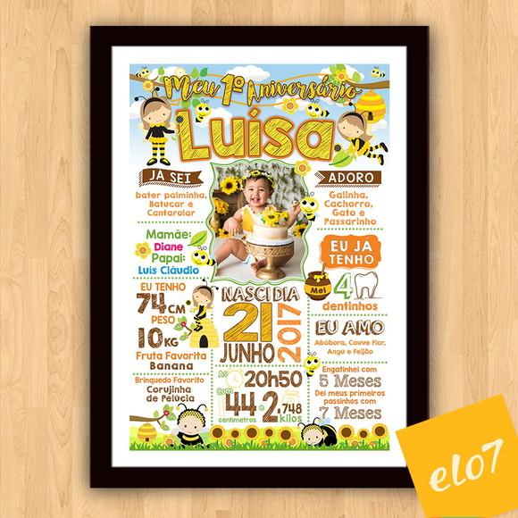 Chalkboard Aniversário Colmeia de Abelhas c/ Moldura 30x42cm