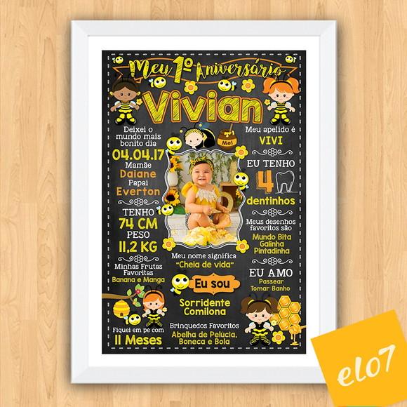 Chalkboard Aniversário Colmeia de Abelhas c/ Moldura 30x42cm