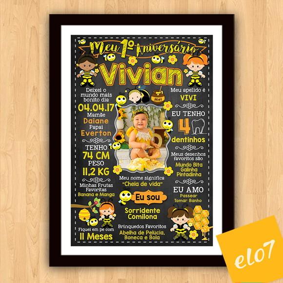 Chalkboard Aniversário Colmeia de Abelhas c/ Moldura 30x42cm