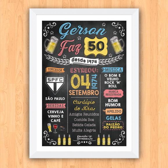 Chalkboard Aniversário Colorido com Frases 50 Anos 30x42cm