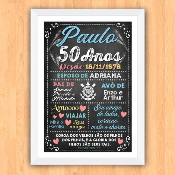 Chalkboard Aniversário Colorido com Frases 50 Anos 30x42cm
