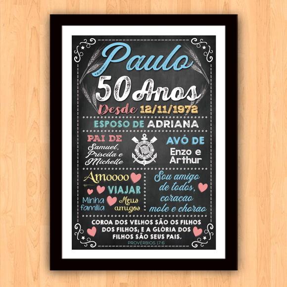 Chalkboard Aniversário Colorido com Frases 50 Anos 30x42cm