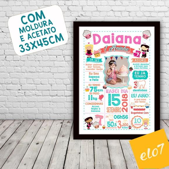 Chalkboard Aniversário Confeiteira C/ Moldura 30x42cm