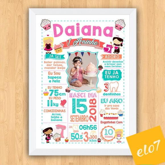 Chalkboard Aniversário Confeiteira C/ Moldura 30x42cm