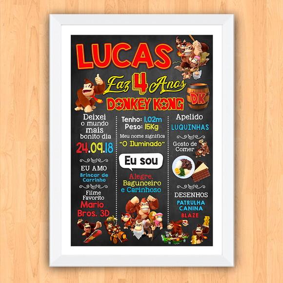 Chalkboard Aniversário Donkey Kong 4 Anos 30x42cm