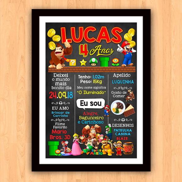 Chalkboard Aniversário Donkey Kong e Super Mário 30x42cm